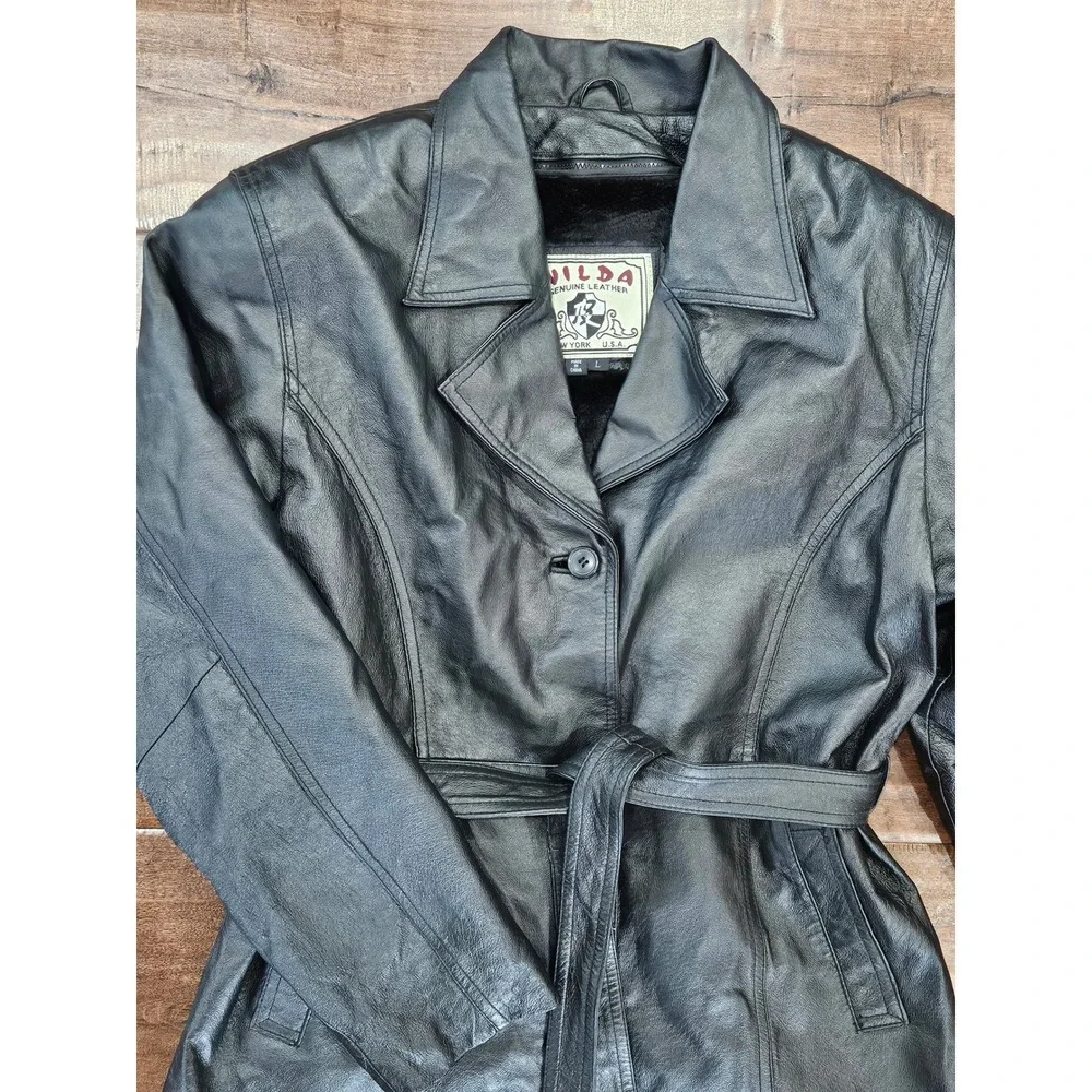 Y2K VTG Matrix Chic Leather Rock Grunge Trench Womens L Black Belted Faux Fur